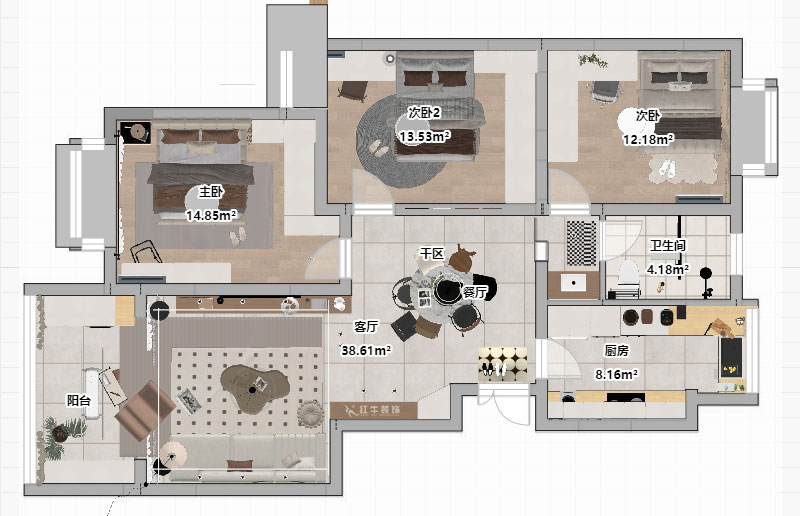 刘萍萍｜城开怡家1-2-1004-113㎡-奶油风格｜3室2厅1卫｜老房装修｜婚房装修｜定制家｜全包14